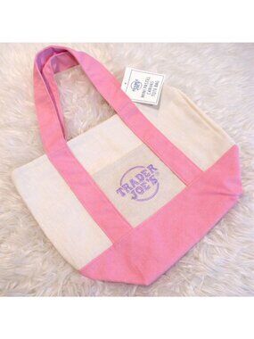 Trader Joe’s Mini Pastel Canvas Tote Bag Pink NWT Reusable #2039